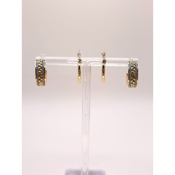 Two Pairs Gold & Silver-Tone Hoop Earrings Set - Picture 5 of 7